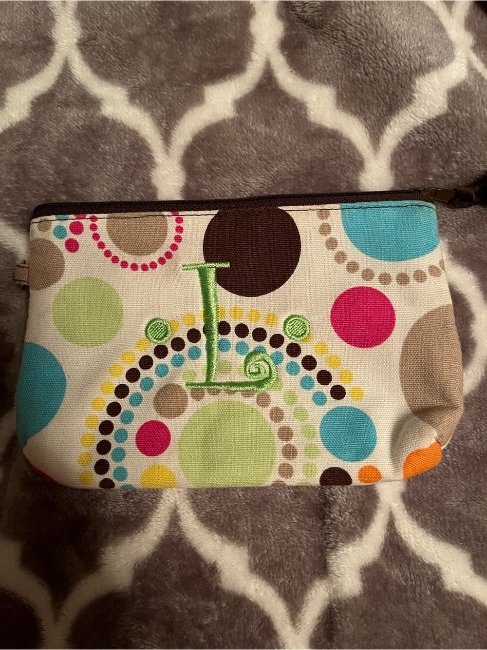 thirty-one Dotted Canvas Mini Pouch with Lime Green Monogram